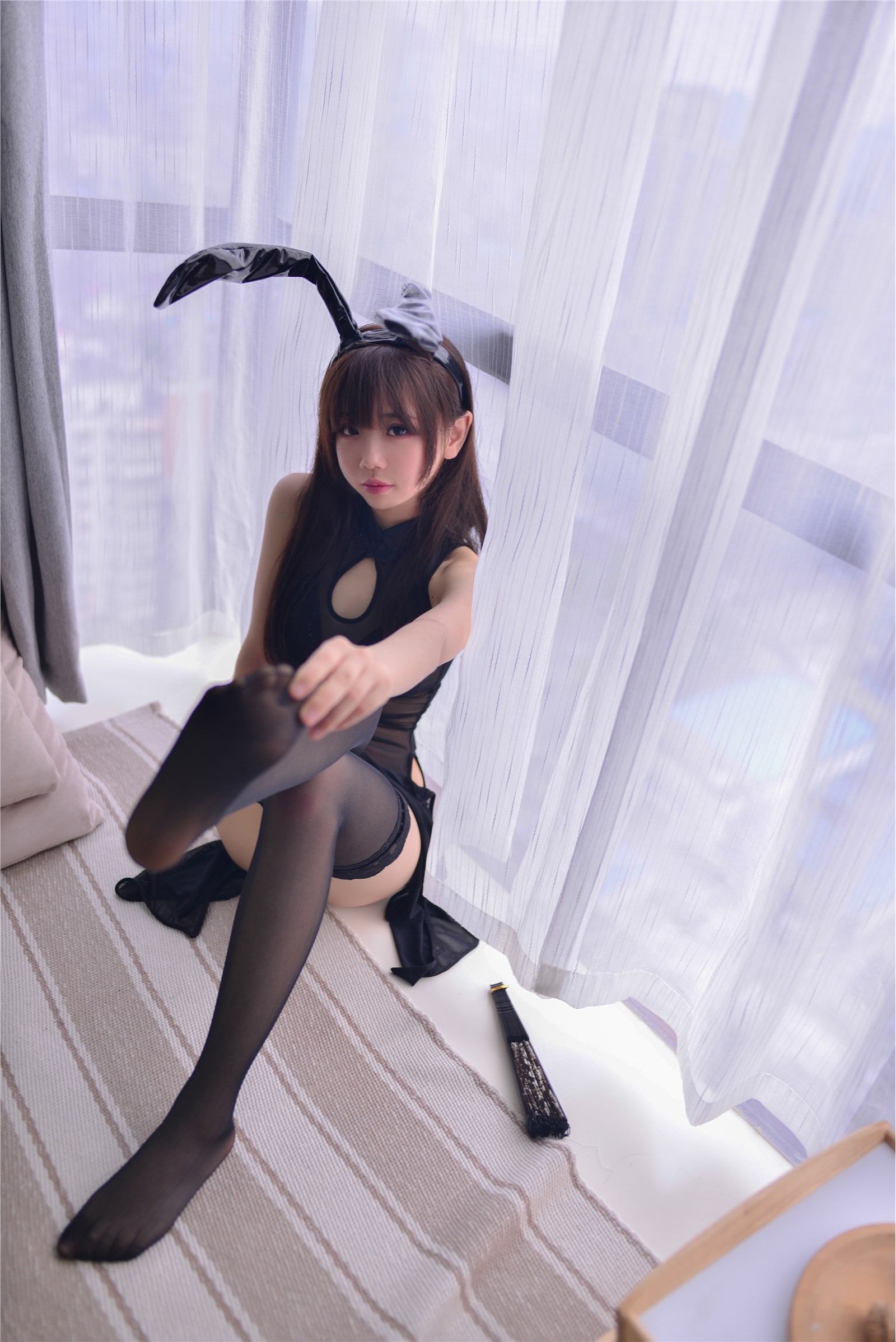 Xueqi SAMA rabbit ear black through cheongsam(10)